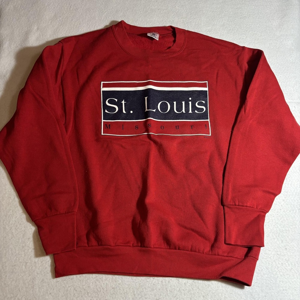 Vintage St Louis Missouri Sweatshirt Mens Medium Delta Crewneck Pullover Red